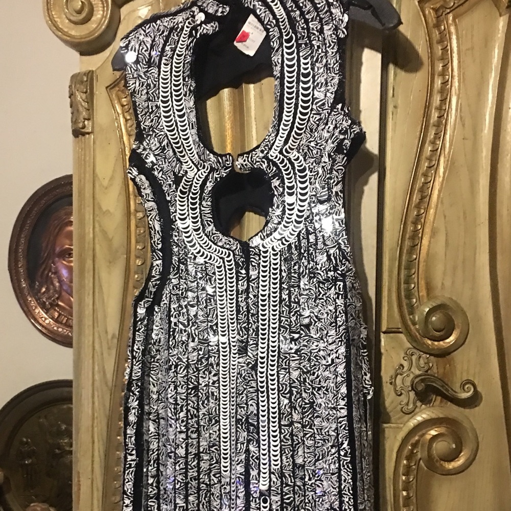 SEQUINED MIDI DRESS | black + white |